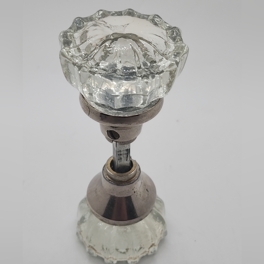 Vintage 12 Point Clear Crystal Glass Door Handle Knob Set. Pre-owned.